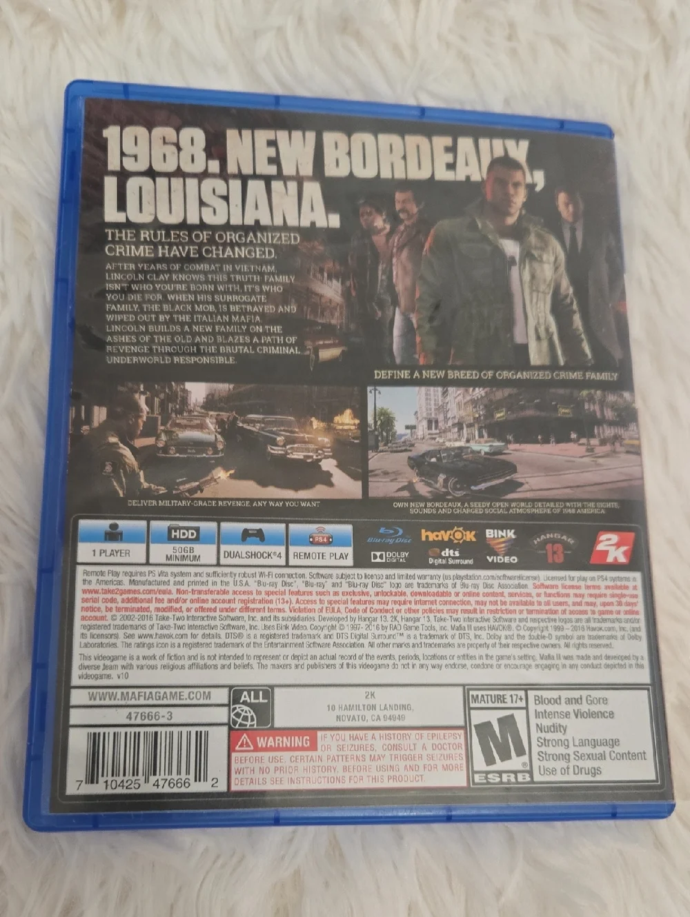 Sony PS4 Mafia III Video Game - Blue Case